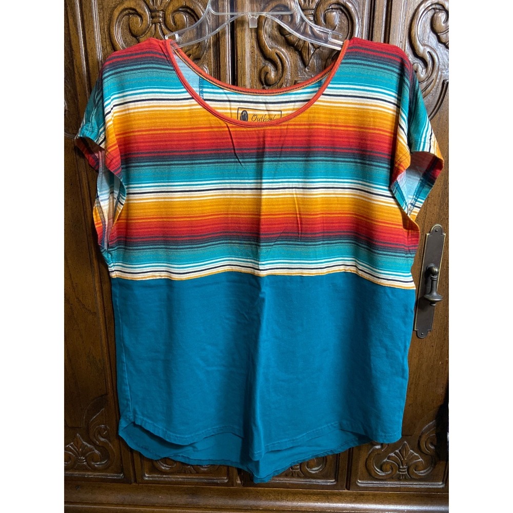 Outback Trading Maya Tee Womens Medium Striped Southwestern Western Top Native